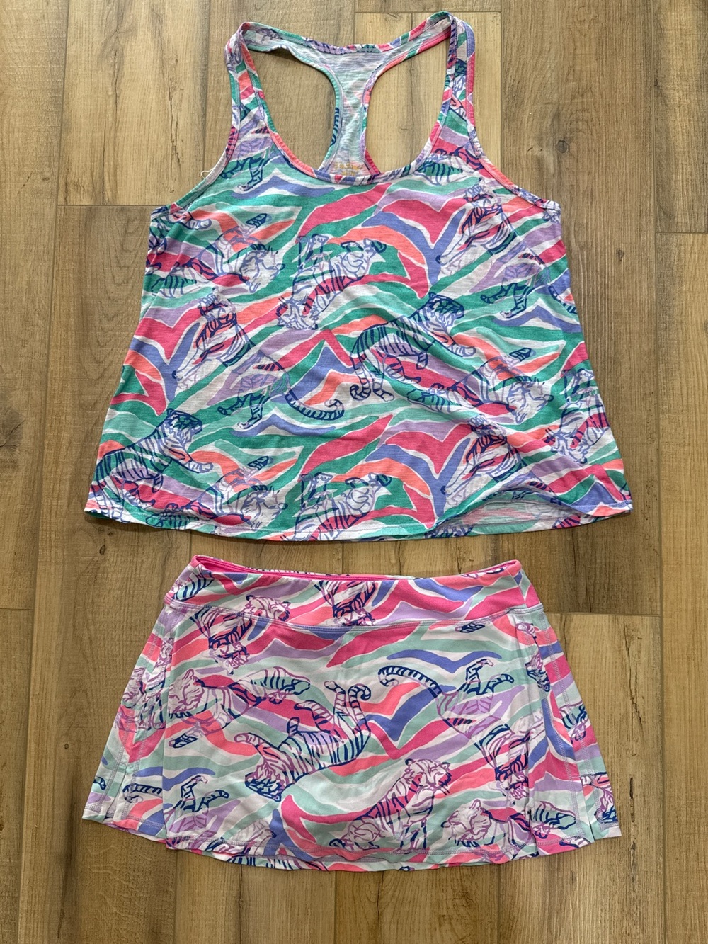 Lilly Pulitzer Golf Tennis Skort L Pink Mint Lavender Tiger Print Waves Tank Set